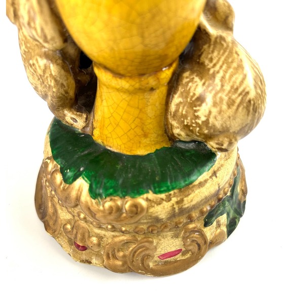 Vintage Bunny Rabbits Candle Stick Holder Rustic Whimsical Green Yellow Beige - Picture 4 of 10